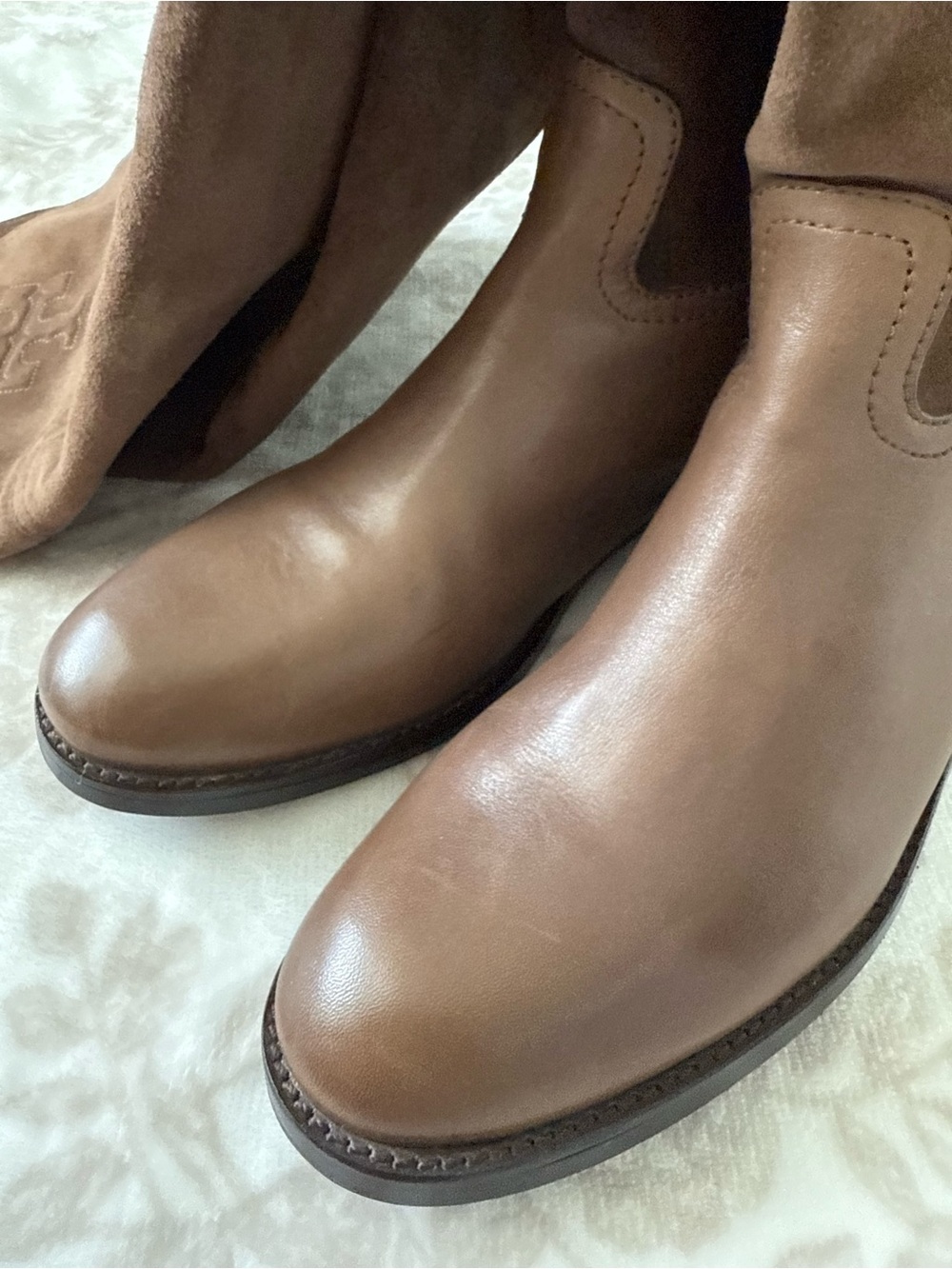 EUC Tory Burch Simone Suede Leather Over The Knee Riding Boots Logo Back Zip - Picture 7 of 14
